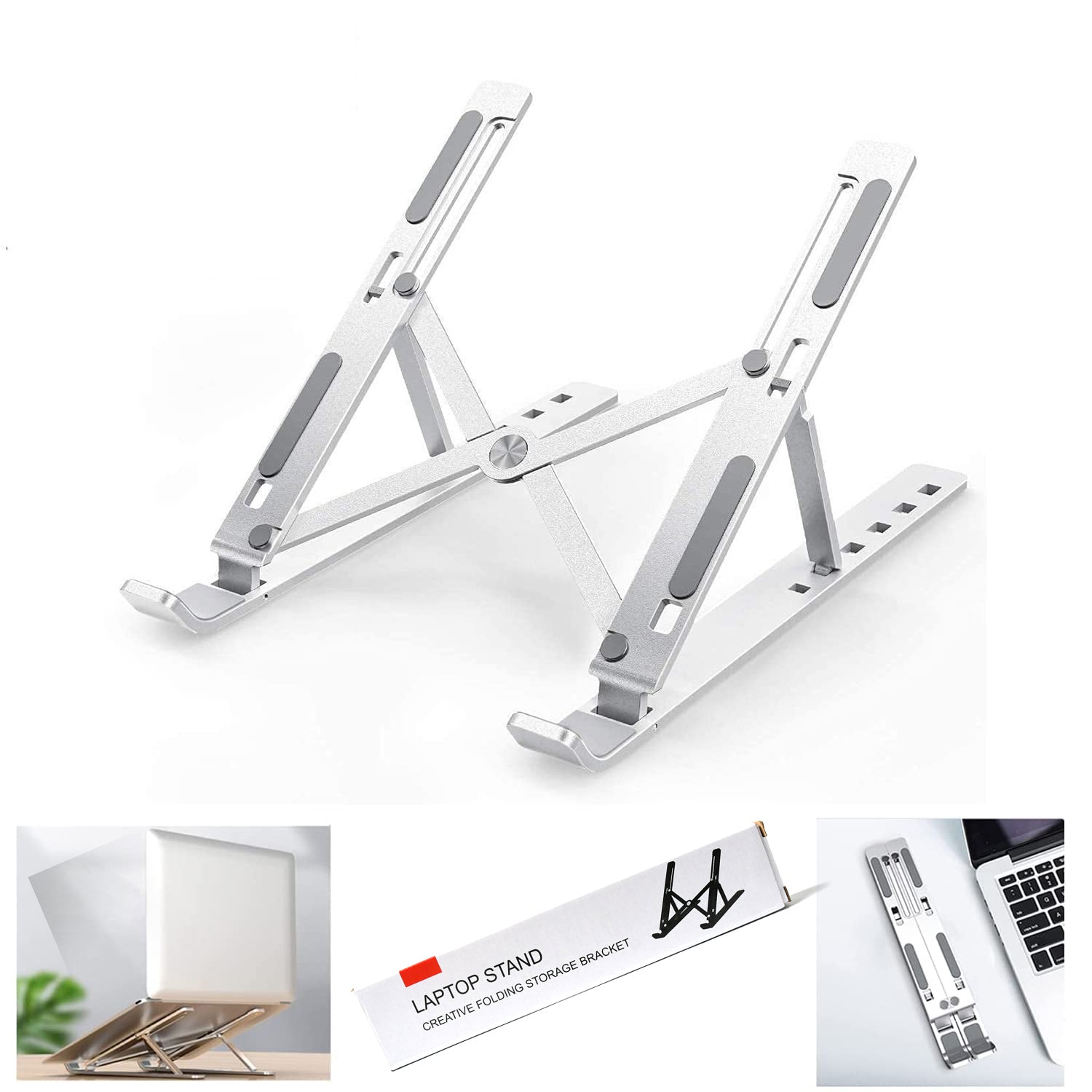 12874 Laptop Stand For Desk Metal Portable Laptop Stand With 6 Adjustable Angles Laptop Riser Phone And Tablet Stand Compatible For All Laptop - click & collect