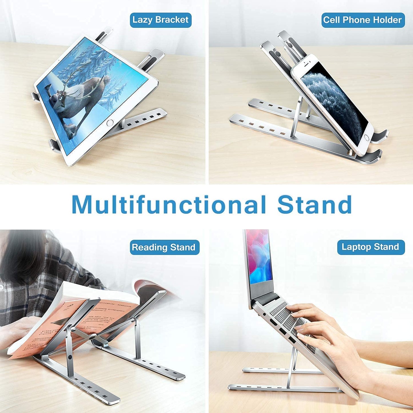 12874 Laptop Stand For Desk Metal Portable Laptop Stand With 6 Adjustable Angles Laptop Riser Phone And Tablet Stand Compatible For All Laptop - click & collect
