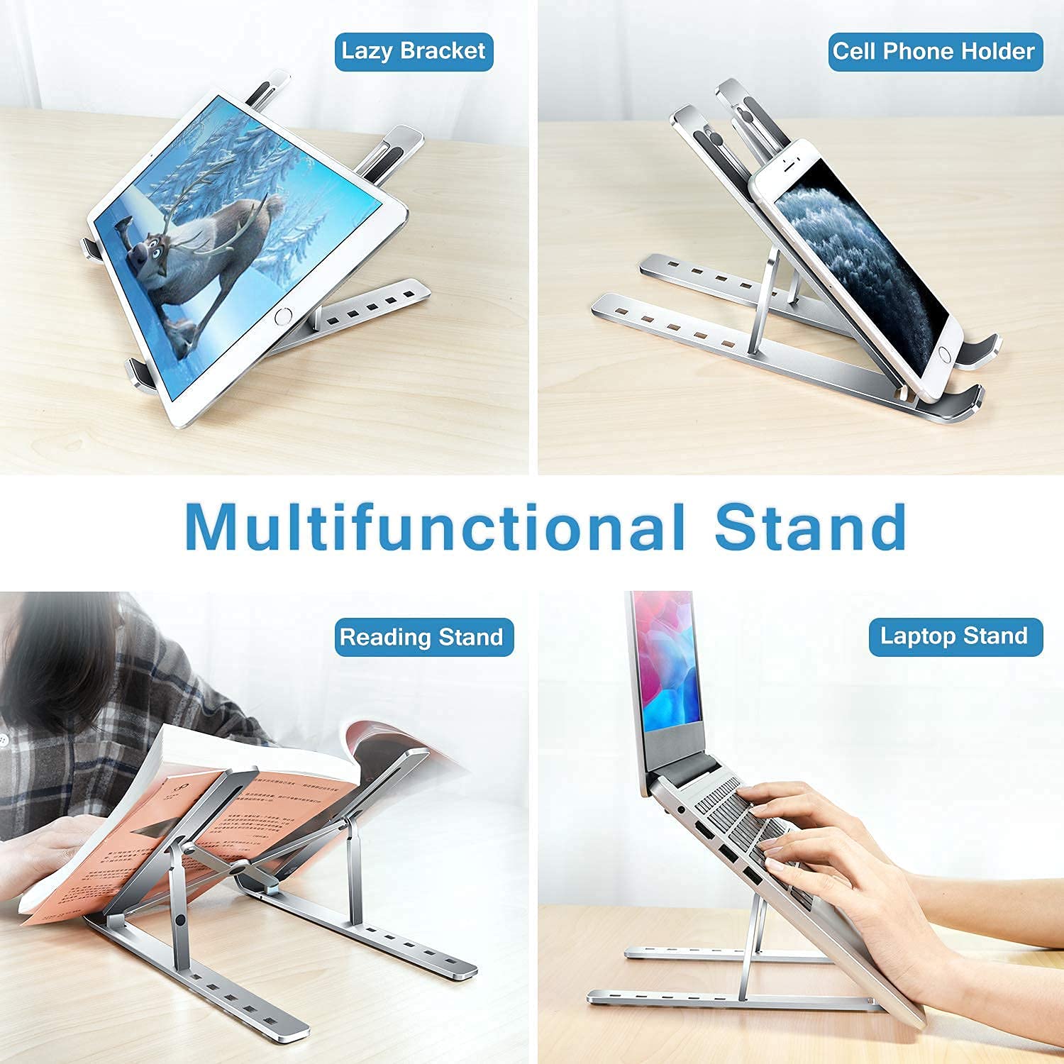 12874 Laptop Stand For Desk Metal Portable Laptop Stand With 6 Adjustable Angles Laptop Riser Phone And Tablet Stand Compatible For All Laptop - click & collect