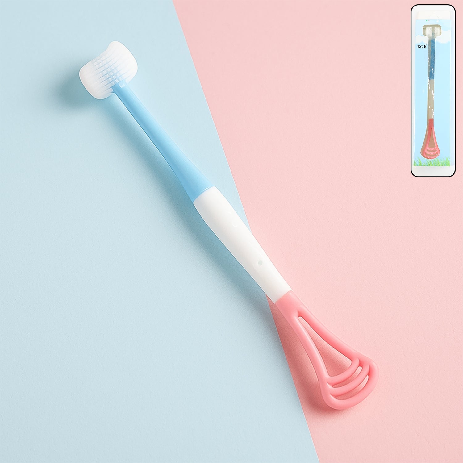 2 - in - 1 Baby Tongue Cleaner And Oral Massager Stick With Soft Silicone Brush Head - click & collect