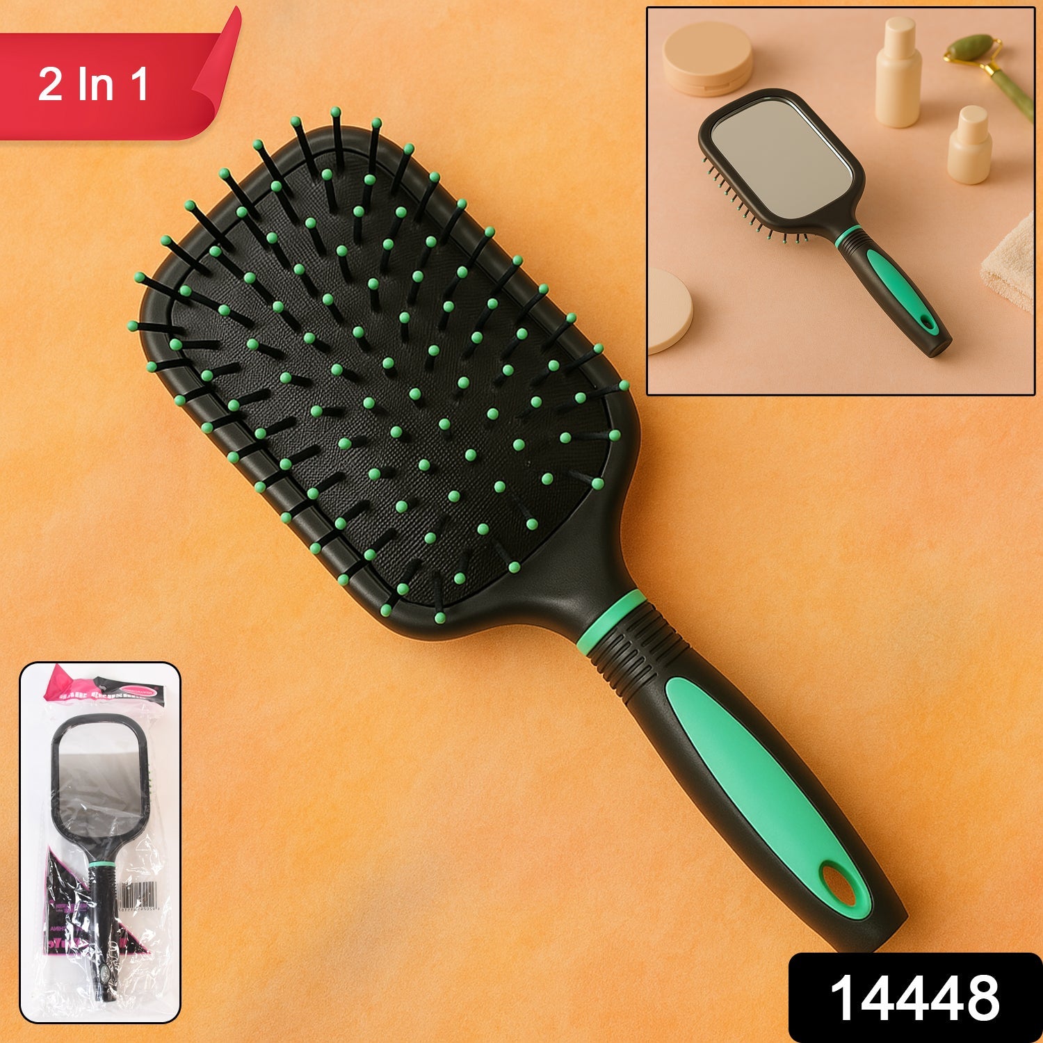 2 - in - 1 Hair Comb Brush With Mirror - click & collect