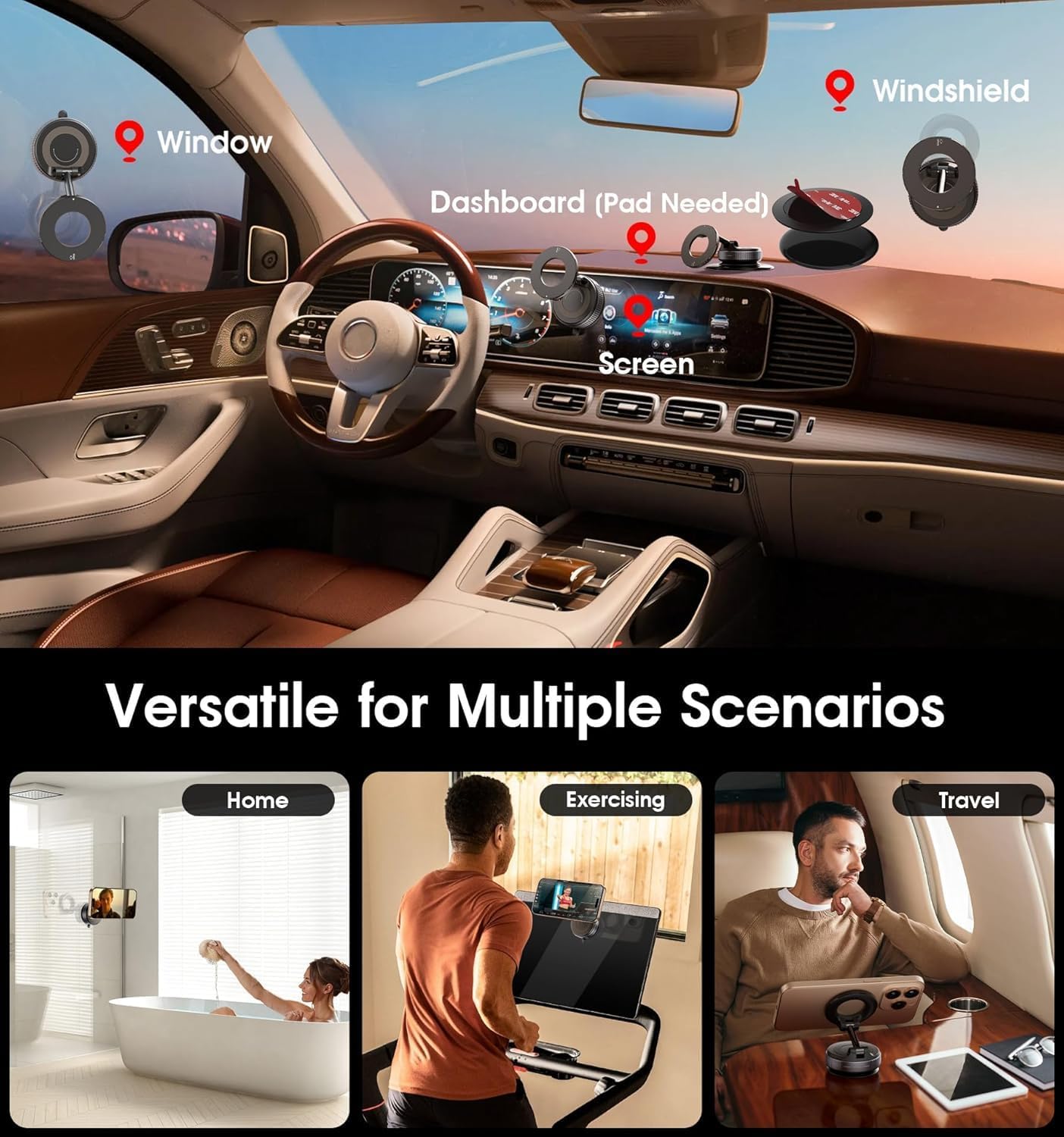 360° Vacuum Suction Cup Mount for Car, Gym, Mirror, Shower