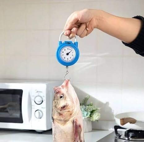 10kg Portable Mechanical Hanging Scale - Multi-Purpose for Luggage, Fishing, Kitchen, Food, and Parcels - Durable, Non-Electric, Easy to Use - Multicolour, Pack of 1"