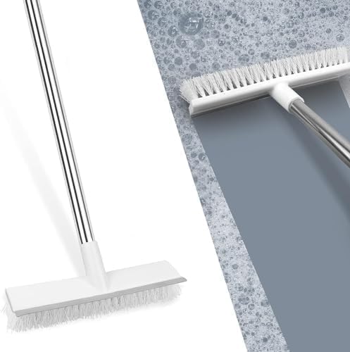Milton Bathroom Brush Multifunctional Cleaning Brush with Wiper 2 in 1 Tiles Cleaning Brush Floor with Long Handle 120° Rotate Bathroom (White)