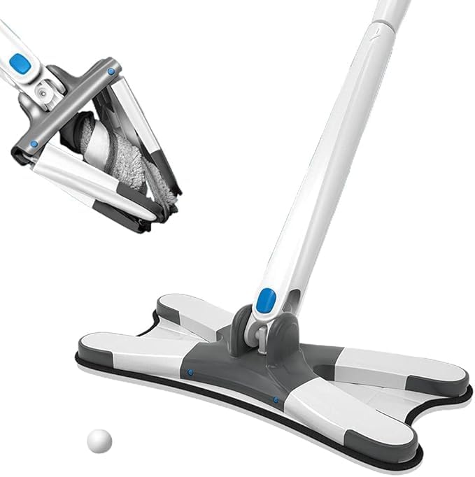 X Mop with 360 Degree Rotating Dual Sided Head. Super Absorbent Microfibre Pads. Self Wringing Squeeze Mop. Telescopic Extendable Long Handle. Reusable Microfiber. All Floor Cleaning. Wet & Dry Use.