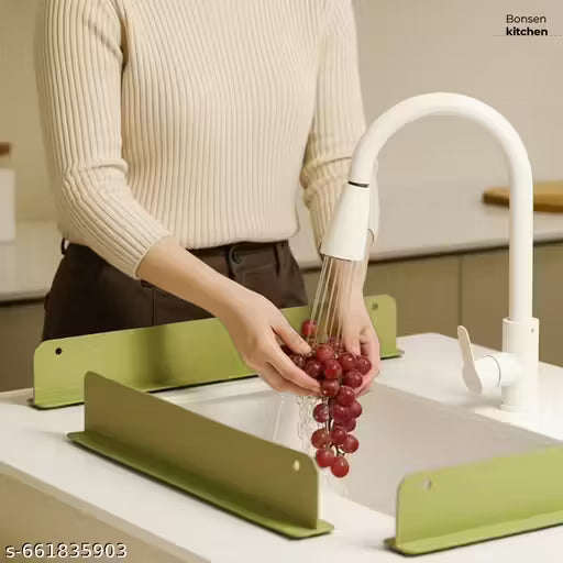 Premium Kitchen Sink Silicone Water Splash Guard | 1 Pcs Waterproof Countertop Protector for Kitchen & Bathroom | with Non-Slip Strong Suction, Green