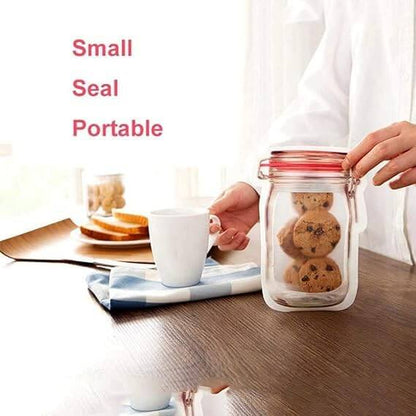 3 pcs jar set bag Food Storage Mason Jar Zipper Bags for Fridge Storage Bottle Shape Storage Pouch Containers for Fresh Nuts Candy Cookies Snacks (3-Different Size)
