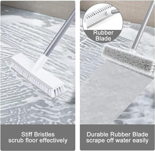 Milton Bathroom Brush Multifunctional Cleaning Brush with Wiper 2 in 1 Tiles Cleaning Brush Floor with Long Handle 120° Rotate Bathroom (White)