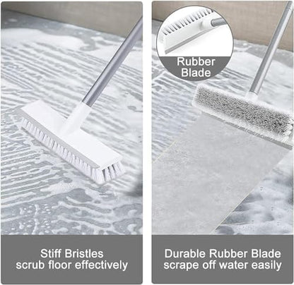 Milton Bathroom Brush Multifunctional Cleaning Brush with Wiper 2 in 1 Tiles Cleaning Brush Floor with Long Handle 120° Rotate Bathroom (White)