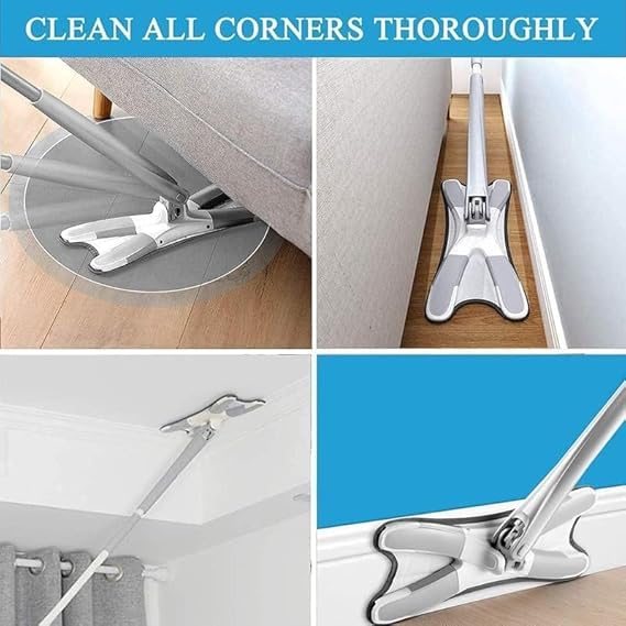 X Mop with 360 Degree Rotating Dual Sided Head. Super Absorbent Microfibre Pads. Self Wringing Squeeze Mop. Telescopic Extendable Long Handle. Reusable Microfiber. All Floor Cleaning. Wet & Dry Use.