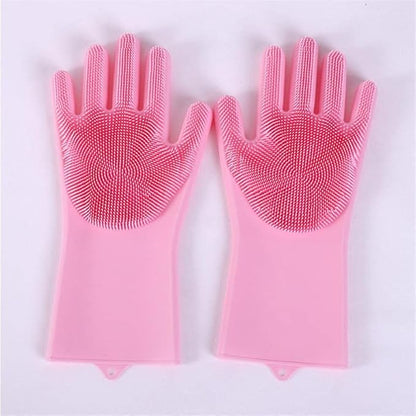Magic Silicone Dishwashing Gloves – Reusable Cleaning Gloves with Scrubbing Bristles for Kitchen, Bathroom, Pet Grooming