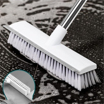 Milton Bathroom Brush Multifunctional Cleaning Brush with Wiper 2 in 1 Tiles Cleaning Brush Floor with Long Handle 120° Rotate Bathroom (White)