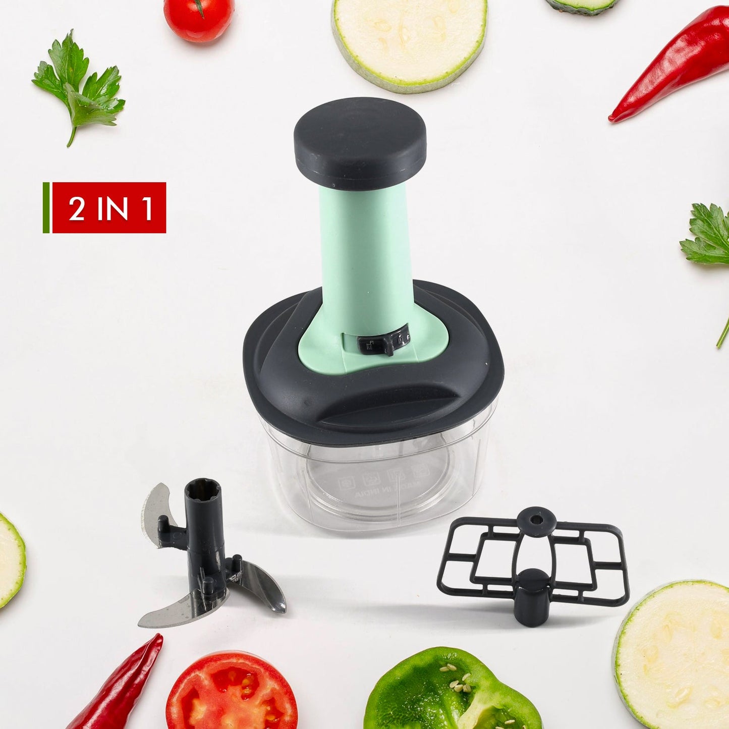 5902 Push Chopper Manual Food Chopper And Hand Push Vegetable Chopper Cutter Mixer Set For Kitchen With 3 Stainless Steel Blade. - click & collect