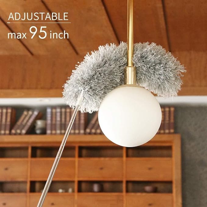 Microfiber Feather Duster Bendable & Extendable Fan Cleaning Duster with 100 inches Expandable Pole Handle Washable Duster for High Ceiling Fans,Window Blinds, Furniture (Standard)