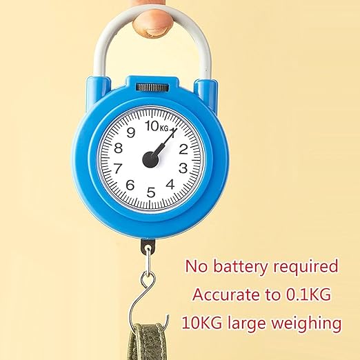 10kg Portable Mechanical Hanging Scale - Multi-Purpose for Luggage, Fishing, Kitchen, Food, and Parcels - Durable, Non-Electric, Easy to Use - Multicolour, Pack of 1"