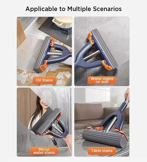 Sponge Mop Roller with Super Absorbent Mop Refills Self Squeeze for Tile Marble Wall Glass Table Mirror Cleaning (2 Refill )