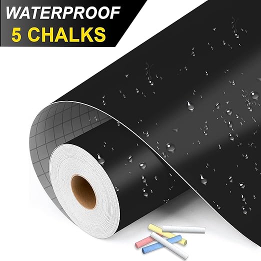 YAJNAS 45x200 CM PVC Blackboard Sticker for Kids | Removable Wall-Mounted Blackboard for Home, School, Office | Includes 5 Colorful Chalks | Easy Install, Perfect for Creative Learning - 1.5 x 6.5 Ft