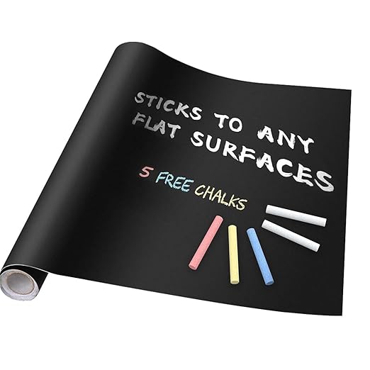 YAJNAS 45x200 CM PVC Blackboard Sticker for Kids | Removable Wall-Mounted Blackboard for Home, School, Office | Includes 5 Colorful Chalks | Easy Install, Perfect for Creative Learning - 1.5 x 6.5 Ft