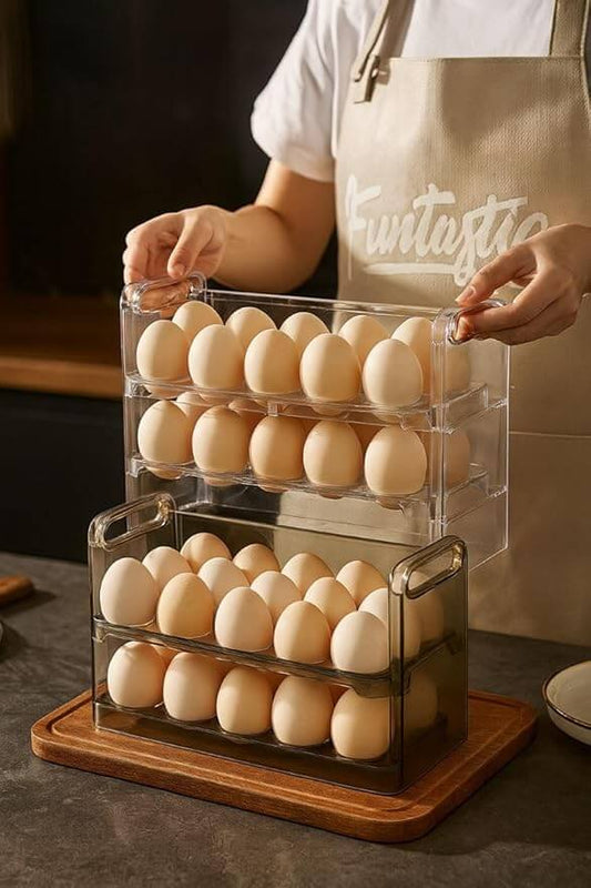 Refrigerator Egg Holder with Automatic Rolling, Tiers, Storage, Space Saving Refrigerator Box, Food Container for Kitchen Cabinet. (3 layer egg stand) (MULTICOLOR)