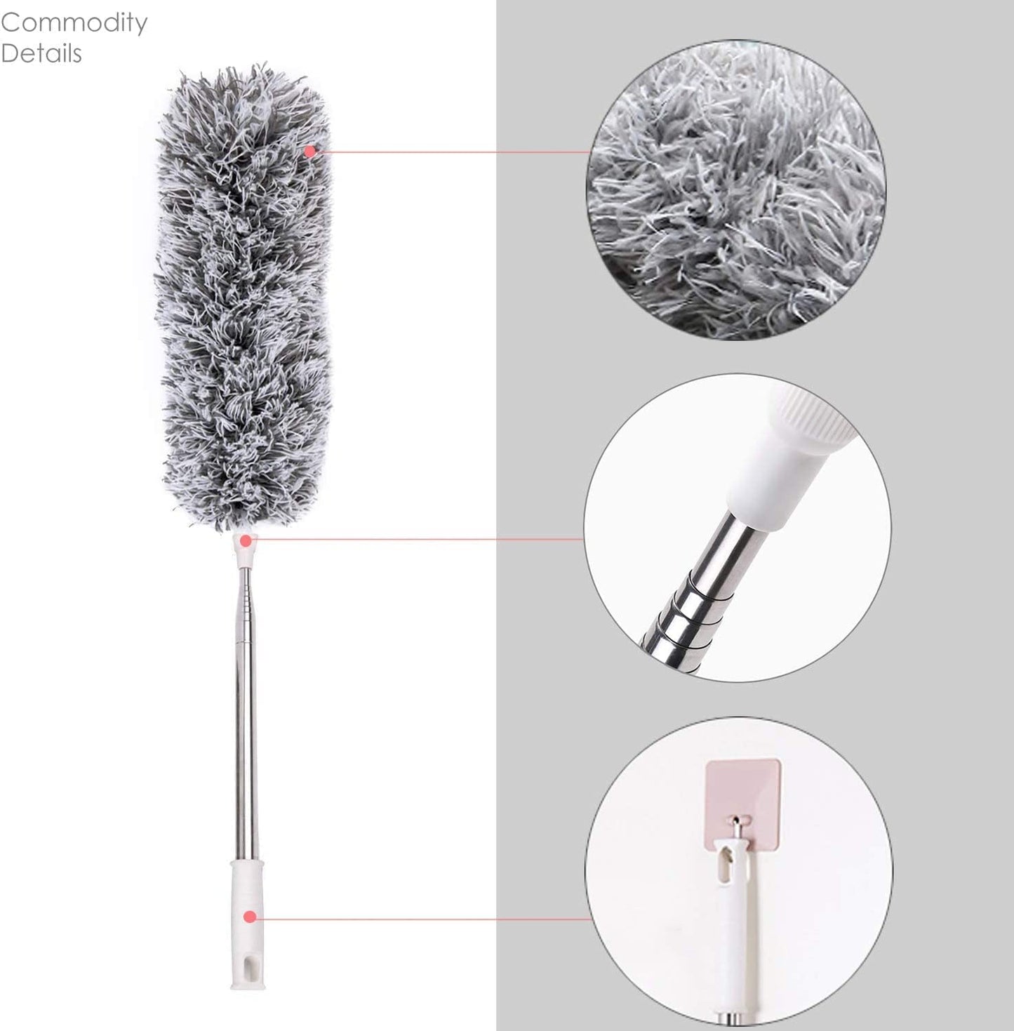 Microfiber Feather Duster Bendable & Extendable Fan Cleaning Duster with 100 inches Expandable Pole Handle Washable Duster for High Ceiling Fans,Window Blinds, Furniture (Standard)