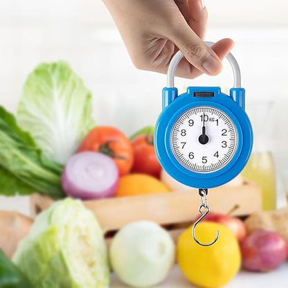 10kg Portable Mechanical Hanging Scale - Multi-Purpose for Luggage, Fishing, Kitchen, Food, and Parcels - Durable, Non-Electric, Easy to Use - Multicolour, Pack of 1"