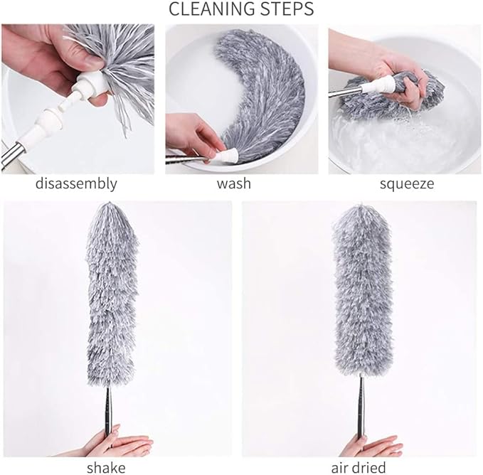 Microfiber Feather Duster Bendable & Extendable Fan Cleaning Duster with 100 inches Expandable Pole Handle Washable Duster for High Ceiling Fans,Window Blinds, Furniture (Standard)