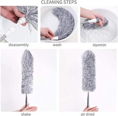 Microfiber Feather Duster Bendable & Extendable Fan Cleaning Duster with 100 inches Expandable Pole Handle Washable Duster for High Ceiling Fans,Window Blinds, Furniture (Standard)