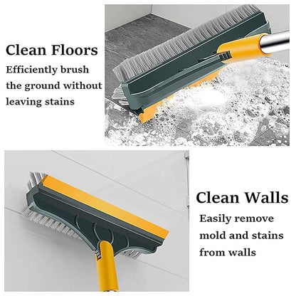 3-in-1 Bathroom Cleaning with Wiper - Long Handle 180° Rotate Toilet, Tiles Cleaning, Floor Scrub for Kitchen and Bathroom Accessoriess (3 in 1 Brush)
