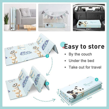 Baby Folding Mat Play Foam Crawl Waterproof Portable Kids Baby Toddler Outdoor Or Indoor Use (Blue Road), 1.5