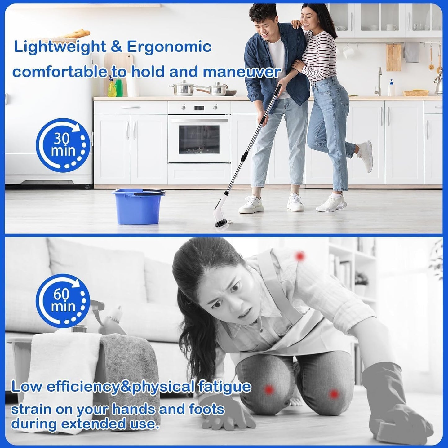 9 in 1 Electric Spin Scrubber – Cordless Electric Cleaning Brush for Home & Bathroom | Adjustable Handle, 8 Brush Heads | Powerful House Cleaning Product & Bathroom Cleaning Accessory (White)