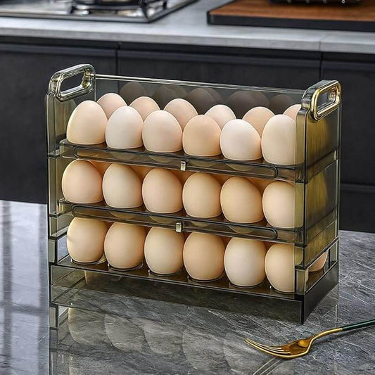 Refrigerator Egg Holder with Automatic Rolling, Tiers, Storage, Space Saving Refrigerator Box, Food Container for Kitchen Cabinet. (3 layer egg stand) (MULTICOLOR)