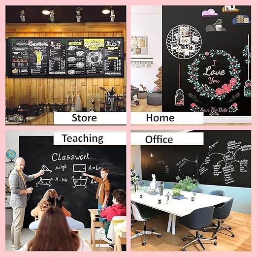 YAJNAS 45x200 CM PVC Blackboard Sticker for Kids | Removable Wall-Mounted Blackboard for Home, School, Office | Includes 5 Colorful Chalks | Easy Install, Perfect for Creative Learning - 1.5 x 6.5 Ft