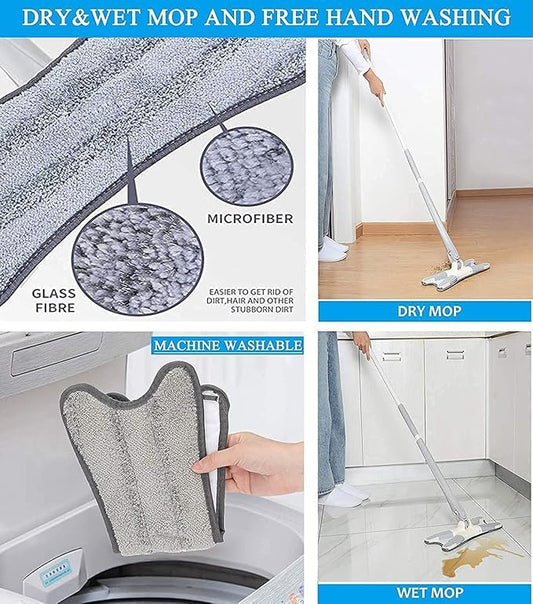 X Mop with 360 Degree Rotating Dual Sided Head. Super Absorbent Microfibre Pads. Self Wringing Squeeze Mop. Telescopic Extendable Long Handle. Reusable Microfiber. All Floor Cleaning. Wet & Dry Use.