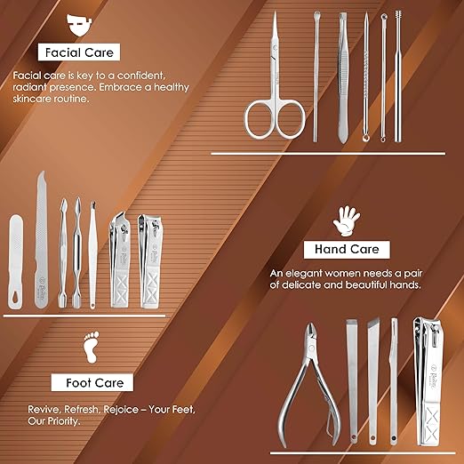 Manicure Pedicure 16 Tools Set Nail Clippers Stainless Steel Professional Nail Scissors Grooming Kits, Nail Tools with Leather Case