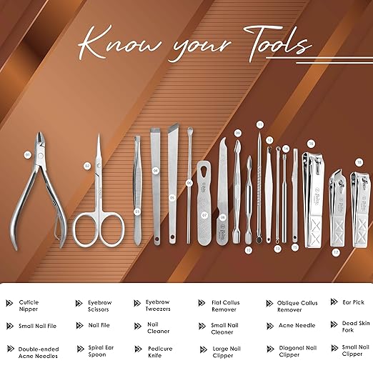 Manicure Pedicure 16 Tools Set Nail Clippers Stainless Steel Professional Nail Scissors Grooming Kits, Nail Tools with Leather Case