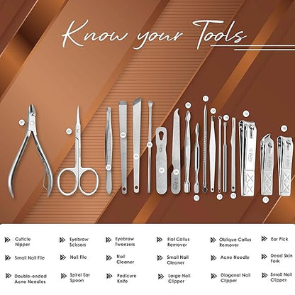 Manicure Pedicure 16 Tools Set Nail Clippers Stainless Steel Professional Nail Scissors Grooming Kits, Nail Tools with Leather Case