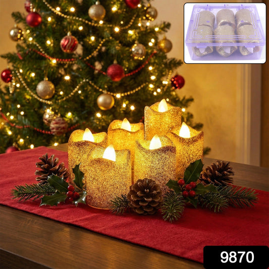 Christmas Premium Glitter Led Tealight Candles (6 Pc Set) - click & collect