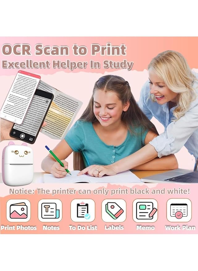 Mini Thermal Printer | Inkless Sticker Printer | USB APP Control Inkless Printer | Wireless Mini Pocket Printer for Labels, Stickers, Photos, Bookmarks, Cards, White - click & collect