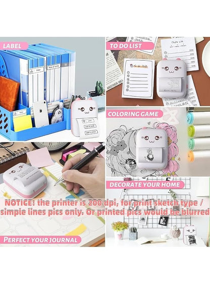 Mini Thermal Printer | Inkless Sticker Printer | USB APP Control Inkless Printer | Wireless Mini Pocket Printer for Labels, Stickers, Photos, Bookmarks, Cards, White - click & collect