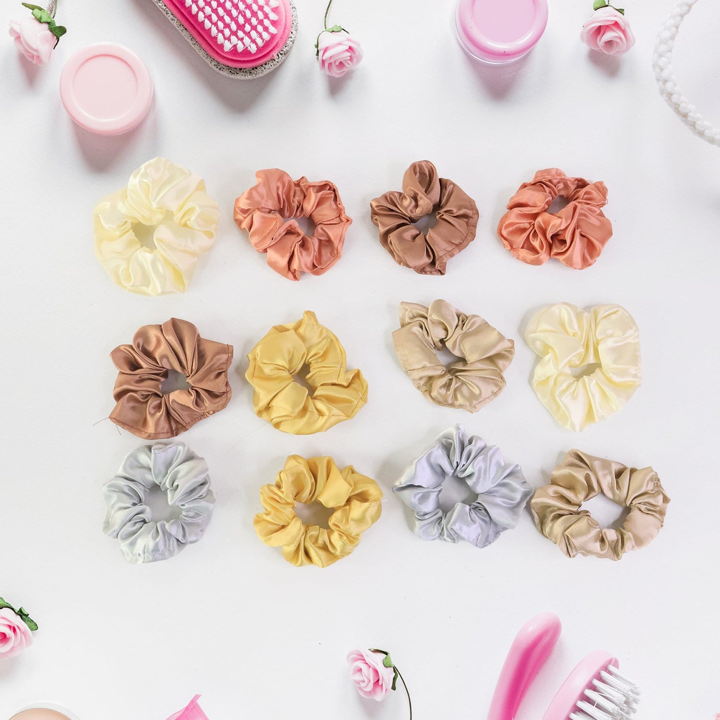 Premium Satin Hair Scrunchies Elastic Hair Ties For Women Girls (12 Pc) - click & collect