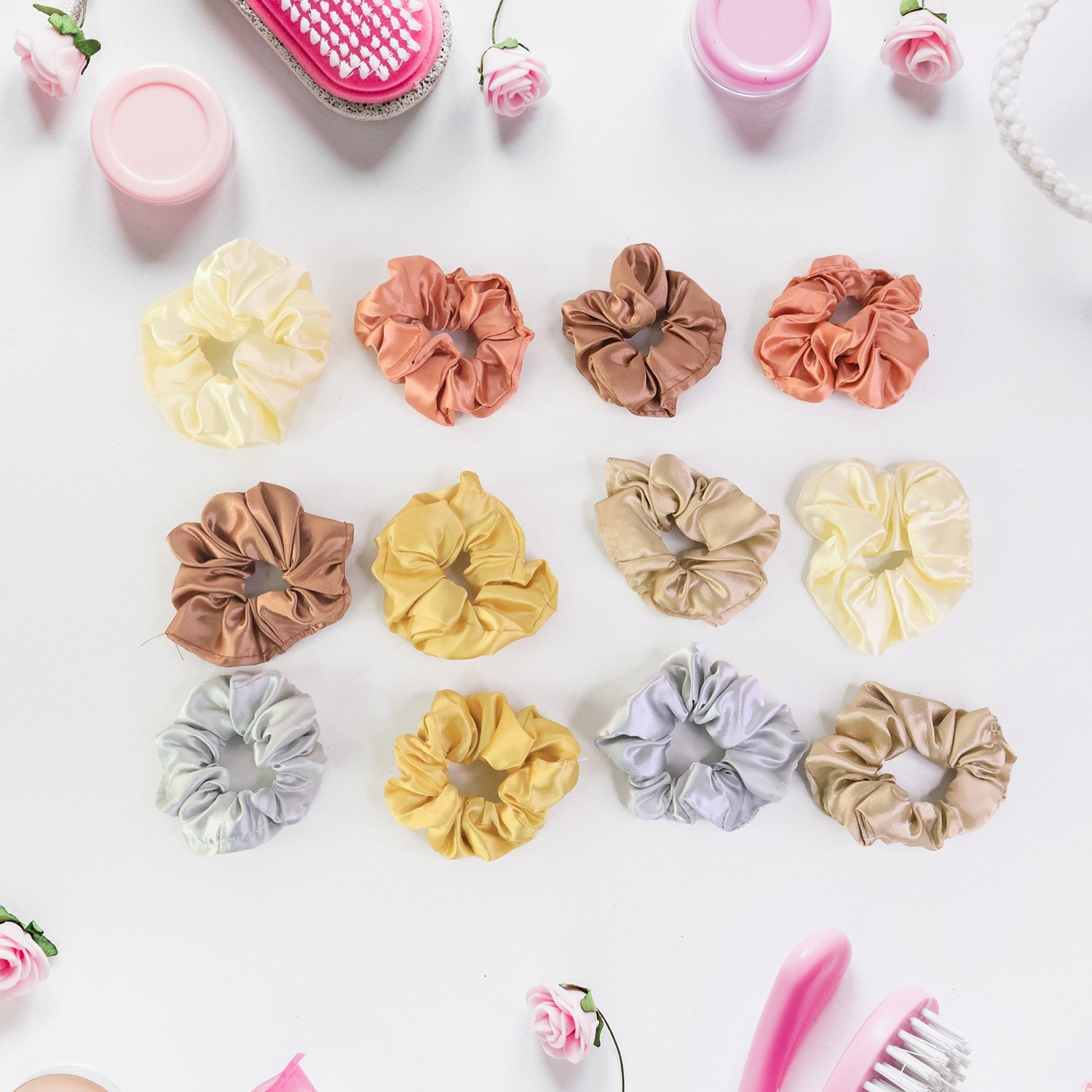 Premium Satin Hair Scrunchies Elastic Hair Ties For Women Girls (12 Pc) - click & collect