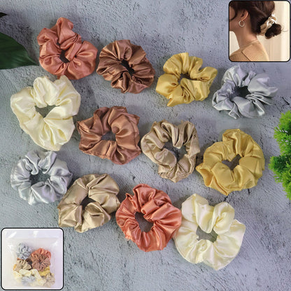 Premium Satin Hair Scrunchies Elastic Hair Ties For Women Girls (12 Pc) - click & collect