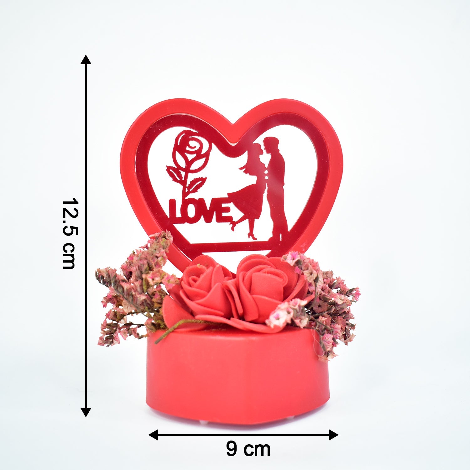Romantic Heart - shaped Love Couple Decorative Showpiece With Rose Base (1 Pc) - click & collect