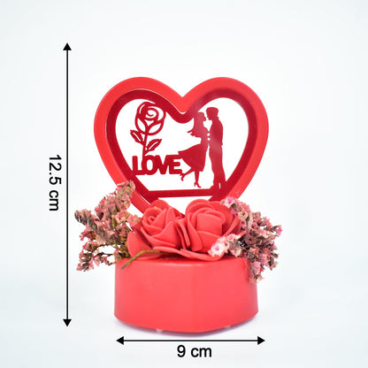 Romantic Heart - shaped Love Couple Decorative Showpiece With Rose Base (1 Pc) - click & collect