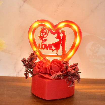 Romantic Heart - shaped Love Couple Decorative Showpiece With Rose Base (1 Pc) - click & collect