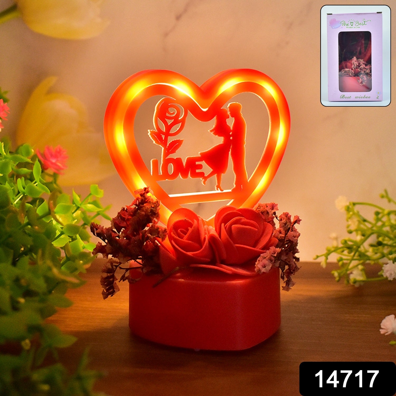 Romantic Heart - shaped Love Couple Decorative Showpiece With Rose Base (1 Pc) - click & collect