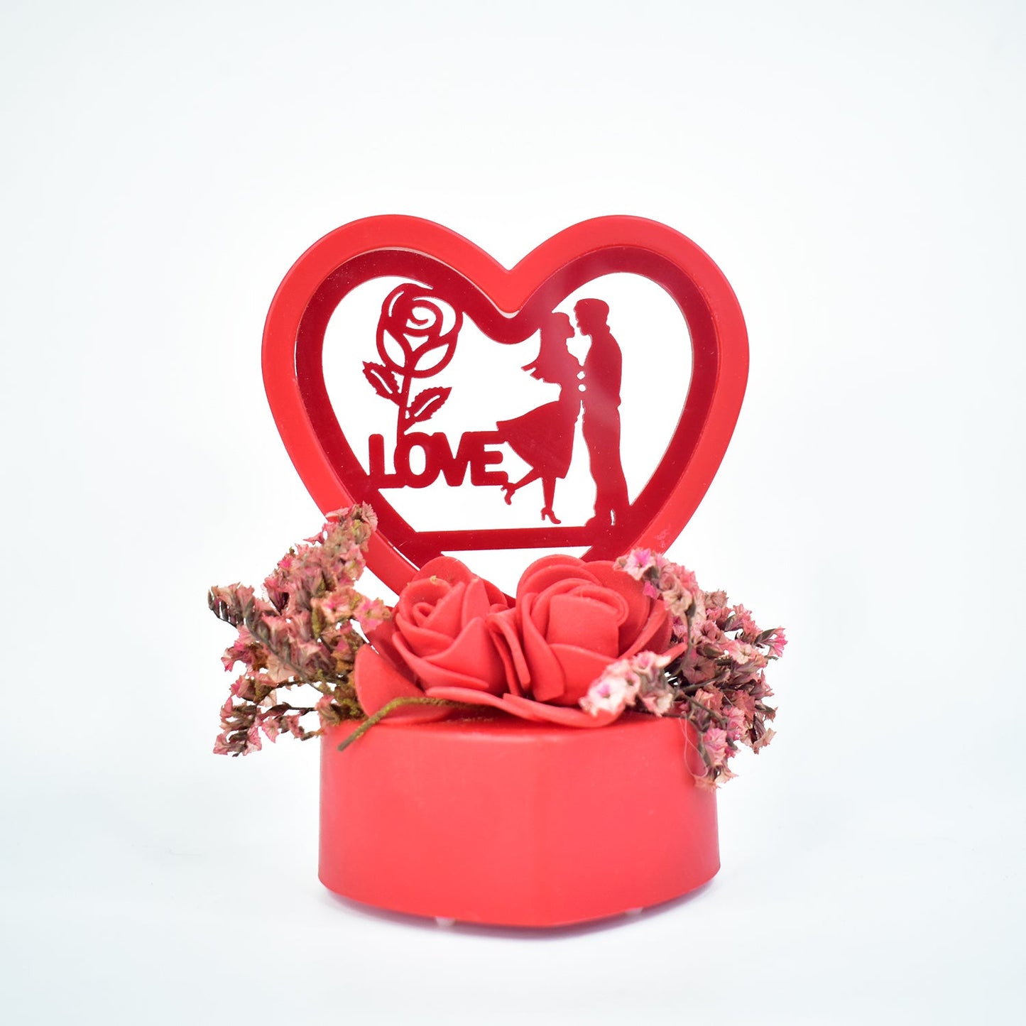 Romantic Heart - shaped Love Couple Decorative Showpiece With Rose Base (1 Pc) - click & collect