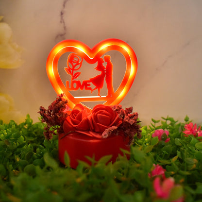 Romantic Heart - shaped Love Couple Decorative Showpiece With Rose Base (1 Pc) - click & collect