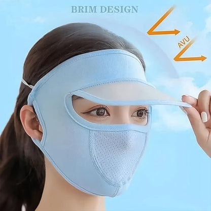 Womens Full Face Uv Protection Cap With Built - in Mask And Wide Brim Visor Breathable (1 Pc) - click & collect